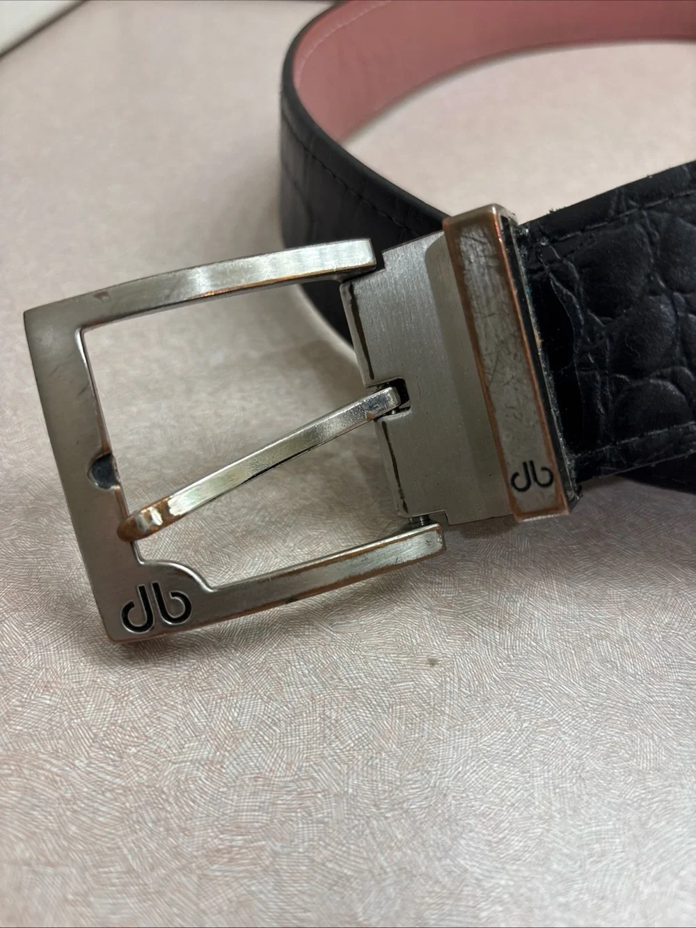 Druh Black / Pink Leather Belt Golf Silver Buckle Men's 34 Handmade In Thailand